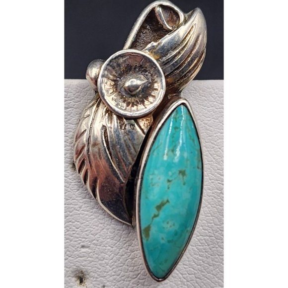 Vintage Native American Milton Lee Turquoise Sterling Silver Clip On Earrings - Picture 3 of 6
